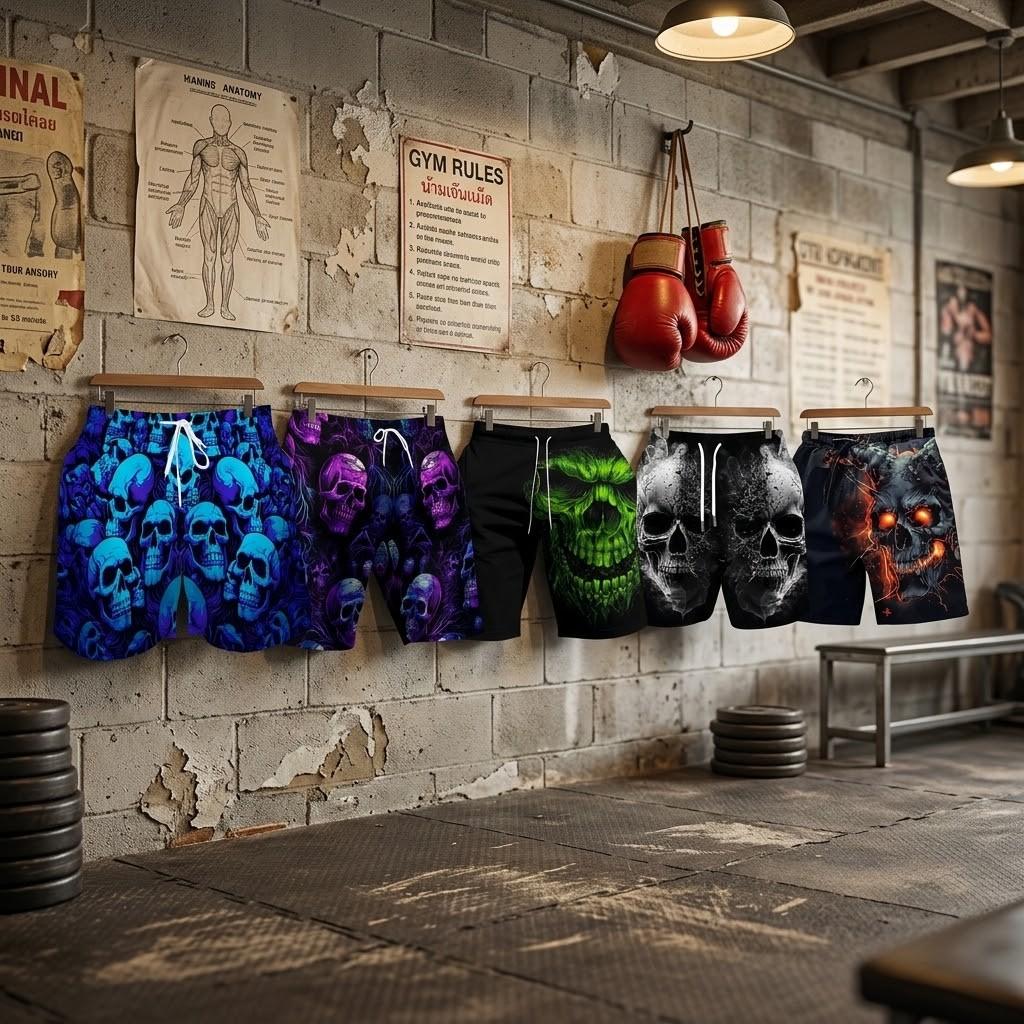 Crâne Fantôme Démon Sombre Entraînement Muay Thai Kickboxing Boxe MMA Short Imprimé Mixte Salle de Sport Fitness Entraînement Séchage Rapide Taille Élastique