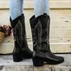 Mode Neue Western Damenstiefel Herbst Winter Mode Klobige Absätze Cowboy Stiefel Vintage Stil Country Western Cowgirl High Heels Stiefel