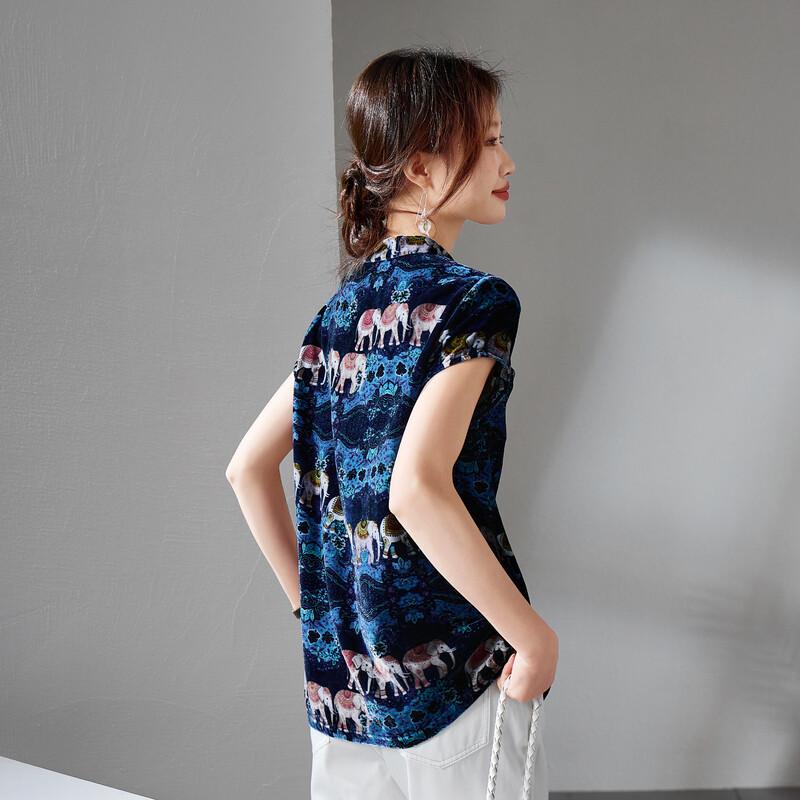 SOFSIL Women's Silk Print Short Sleeve Blouse