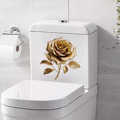 Beautiful Golden Flower Toilet Sticker Bathroom Toilet Cover Decorative Sticker Waterproof Self Adhesive