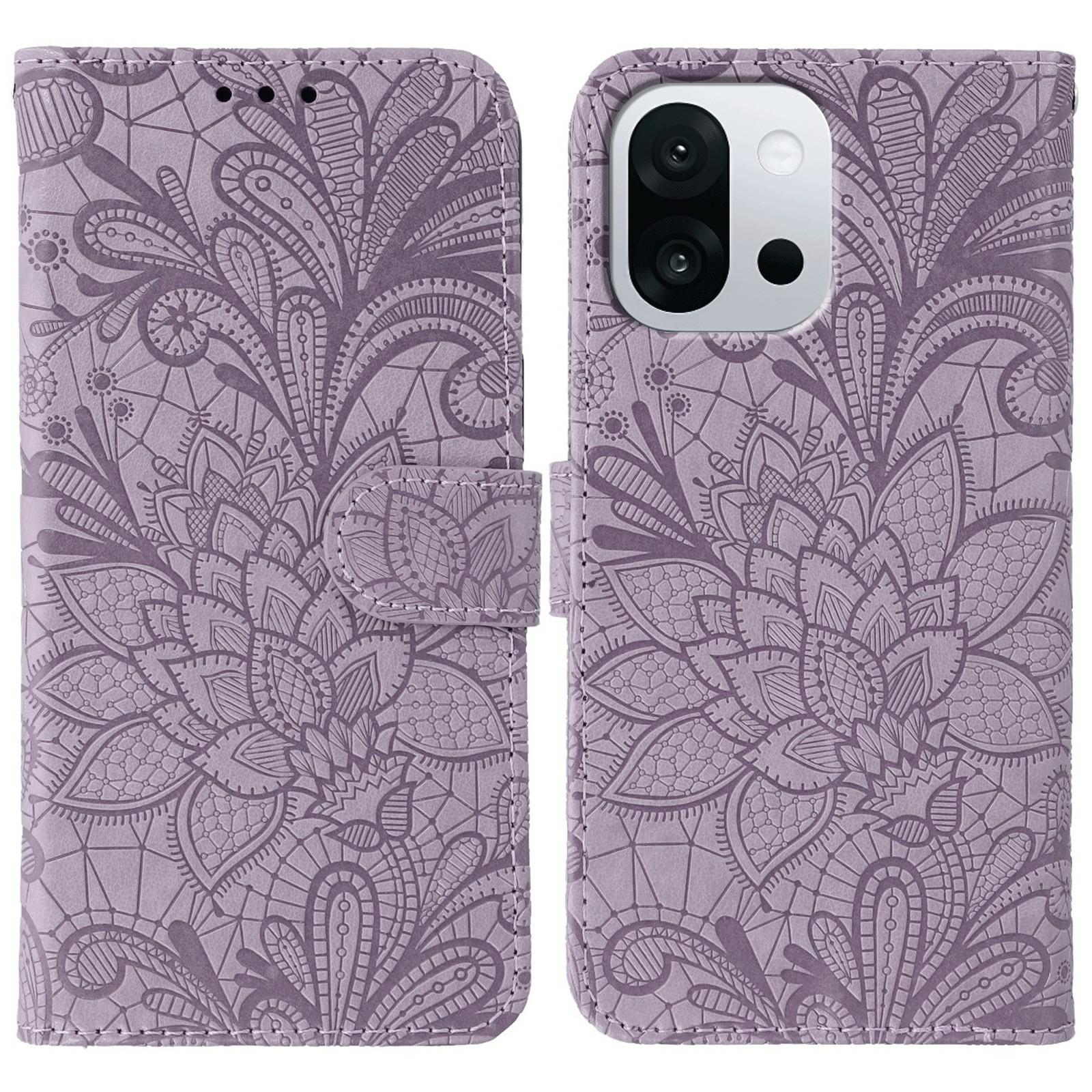 

For OnePlus 13T 5G Case Lace Flowers PU Leather Flip Wallet Phone Cover Purple