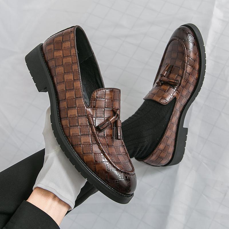 

Мужские черные лоферы кожаные коричневые формальные деловые туфли свадебное платье выпускной туфли большого размера EU:46