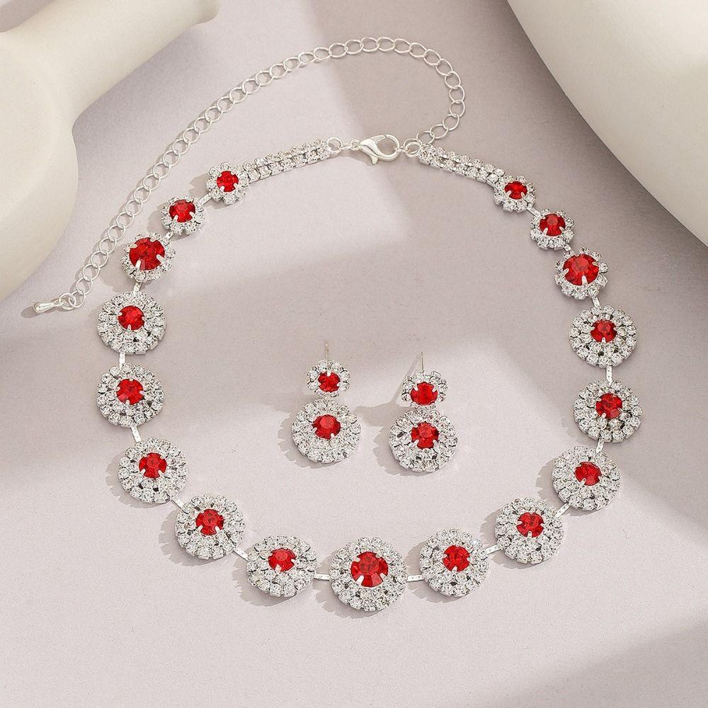 

Цинк Цинковый сплав Свадебный набор украшений Блестящие Роскошные украшения Элегантное колье Набор серег Банкет красный