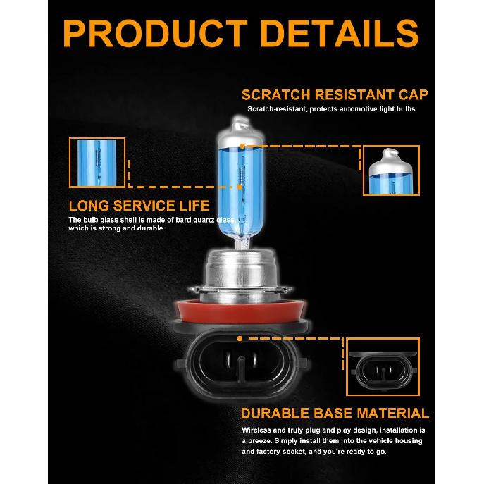 Fit For Freightliner Cascadia Commercial Truck 2008-2017 Halogen Headlight Bulbs, H11 High Beam+H11 Low Beam, High Performance Replacement Bulb, Pack