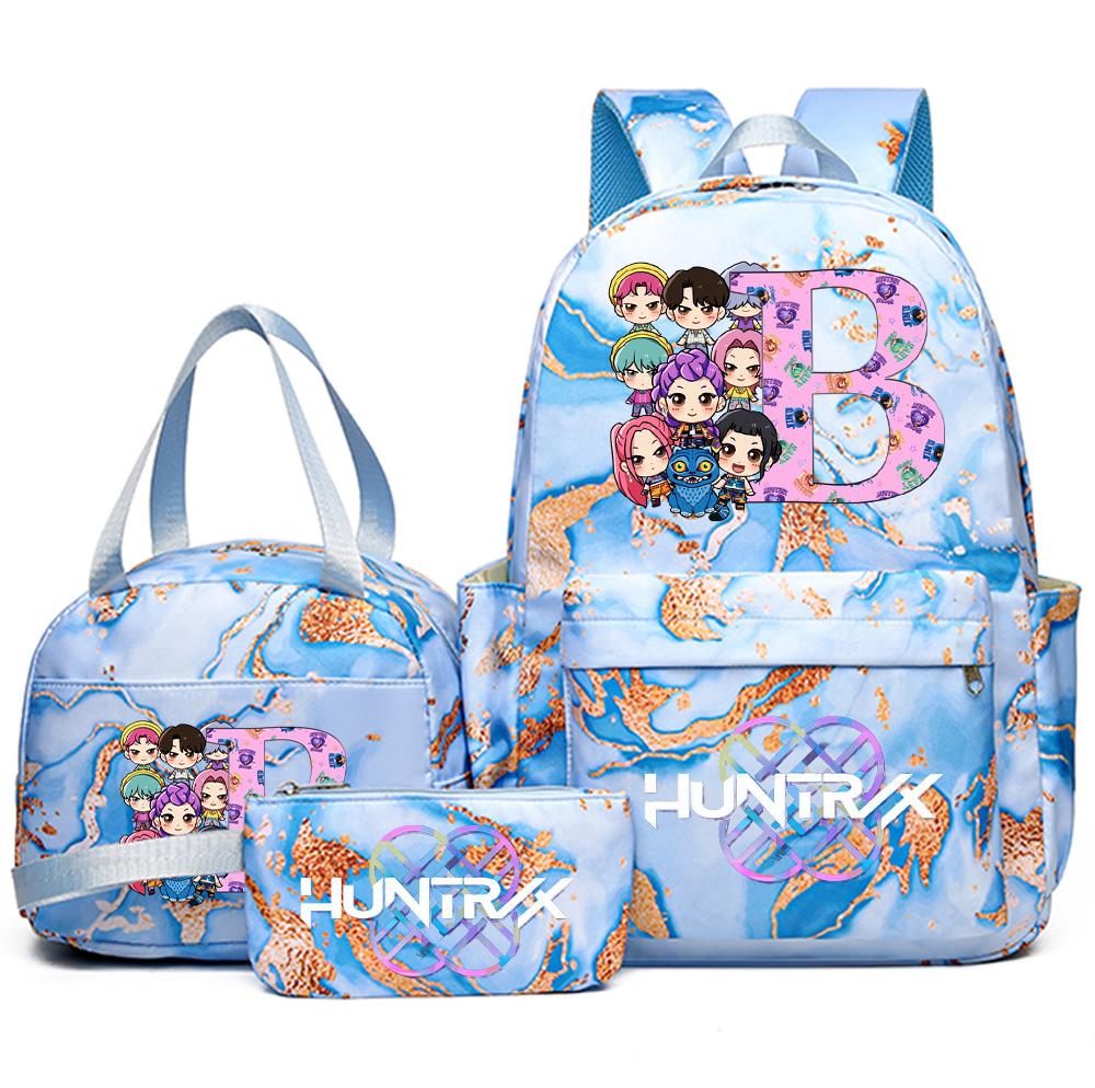 3Pcs/set 26 English Letter K-pop Printed Backpack Handbag Pencil Case for Teenager Student Girl Boy Bookbag Schoolbag Women Large Capacity Travel Bag