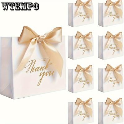 24pcs White Small Thank You Gift Bags with Golden Bow Ribbon Mini Gift Bags Candy Bags Bulk for Easter Baby Shower Birthday Wedding Party Favors