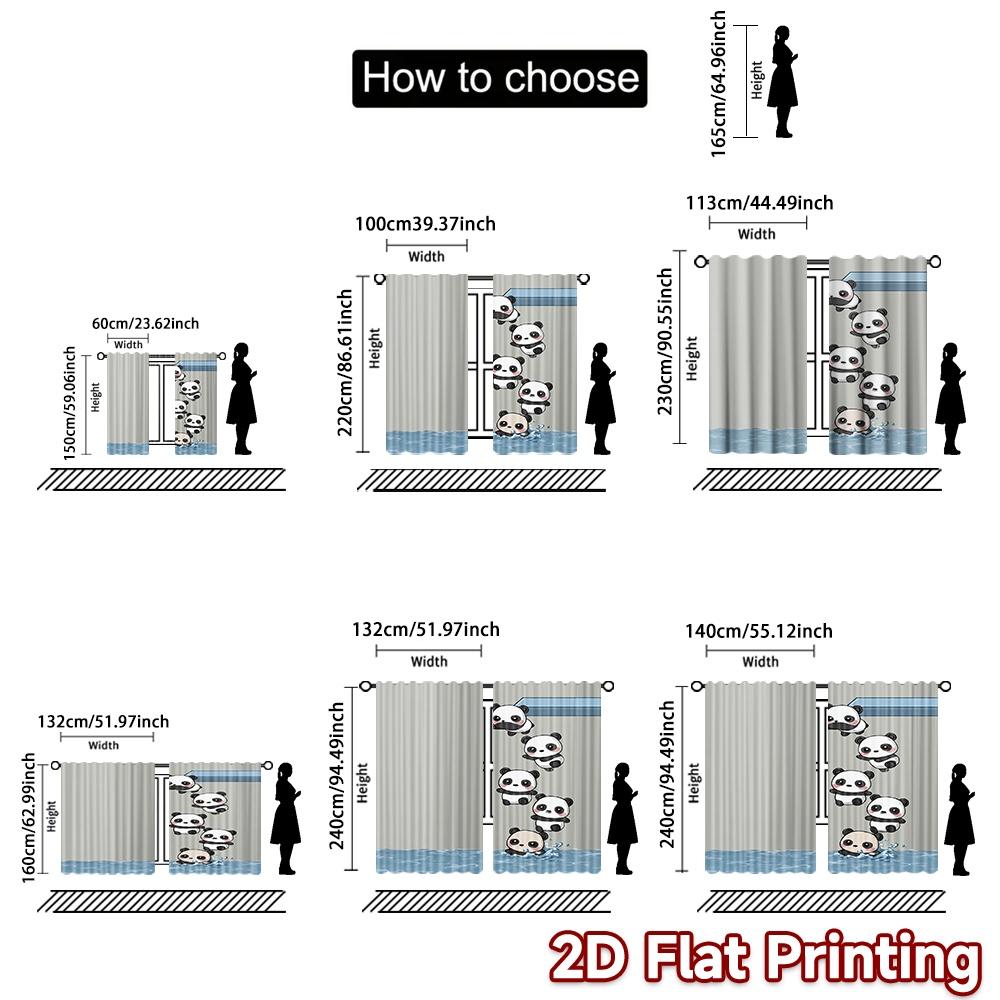 2D flat printing 2pcs Curtain Window Treatment Curtains Cute Pandas Diving Playfully Digital Printed Polyester Drapes Party