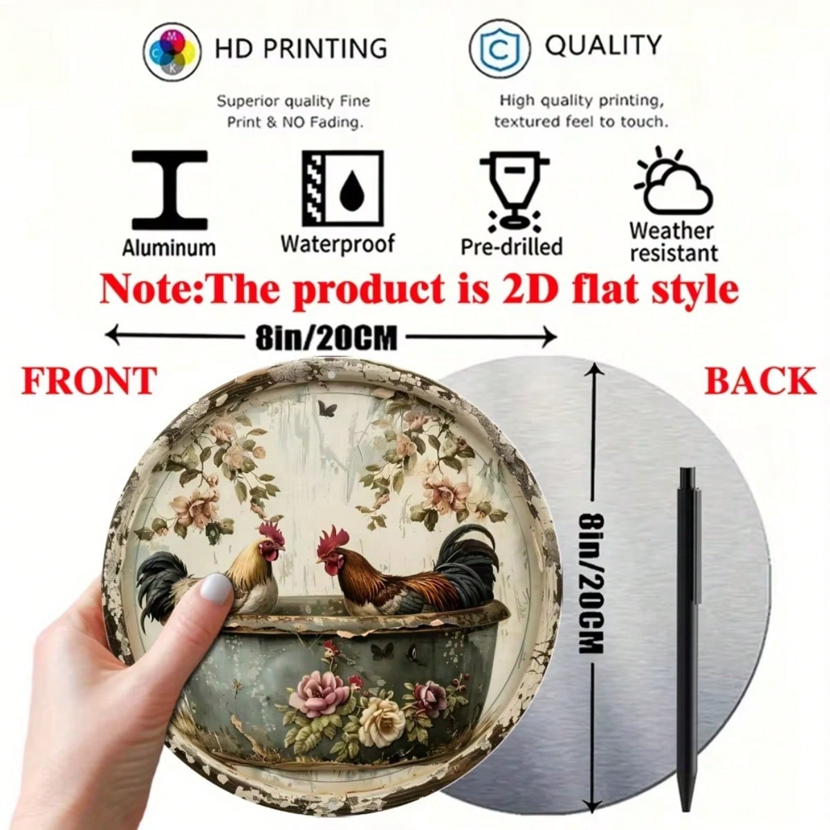 

Round Aluminum Chicken Sign Wall Decor Vintage Metal Plaque 20x20 разноцветный