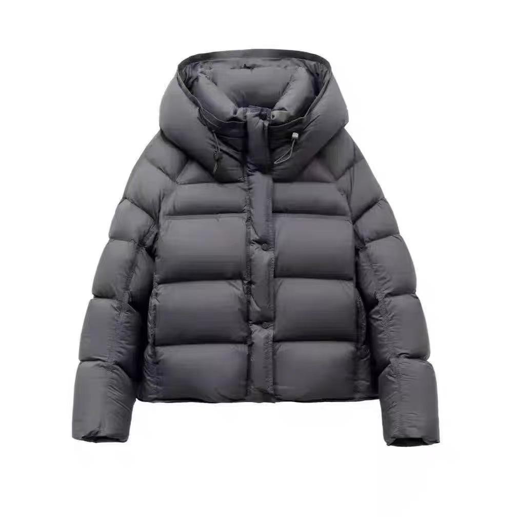 Hooded Down Cotton Coat for Women Winter New Fashion Gray Bread Coat Casual Short Cotton Coat