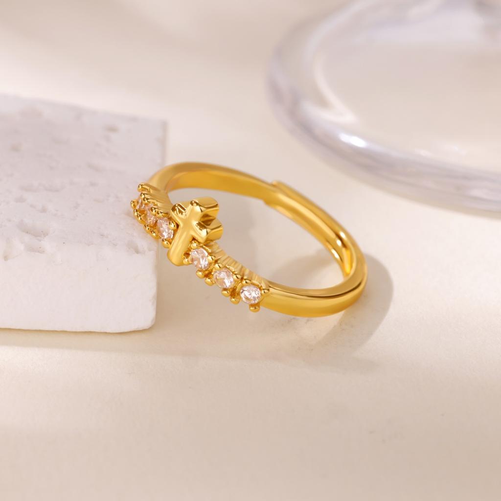 Red Zircon Shell Stainless Steel Heart Rings 18K Gold-plated Anti Fading Open Ring for Women Jewelry Vacation Accessories Gifts