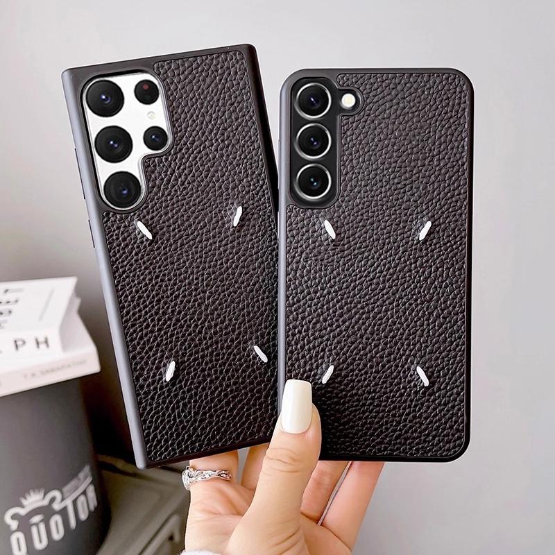Business Sle Couple Simple Lychee Genuine Leather Case For Samsung Galaxy S26 Ultra S25 Plus S24 Smooth-Touch Case Mat Design Stitched Protect Cover