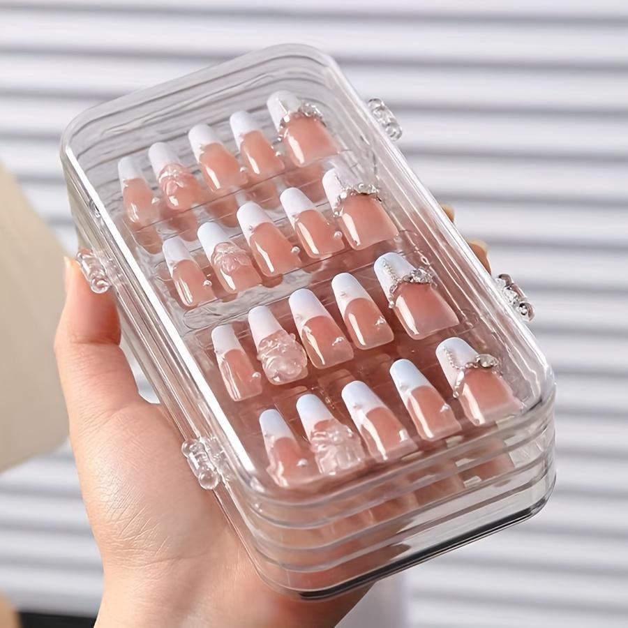Nail Art Storage Box, Nail Accessories Transparent Display Storage Box, 3 Tier Foldable Nail Storage Box Set, for Press on Nails