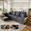 Modular L-Shaped Sofa with Freely Positionable Storage Ottoman, Double Armrest Storage, Charging Ports On Both Armrests and LED Mood Light