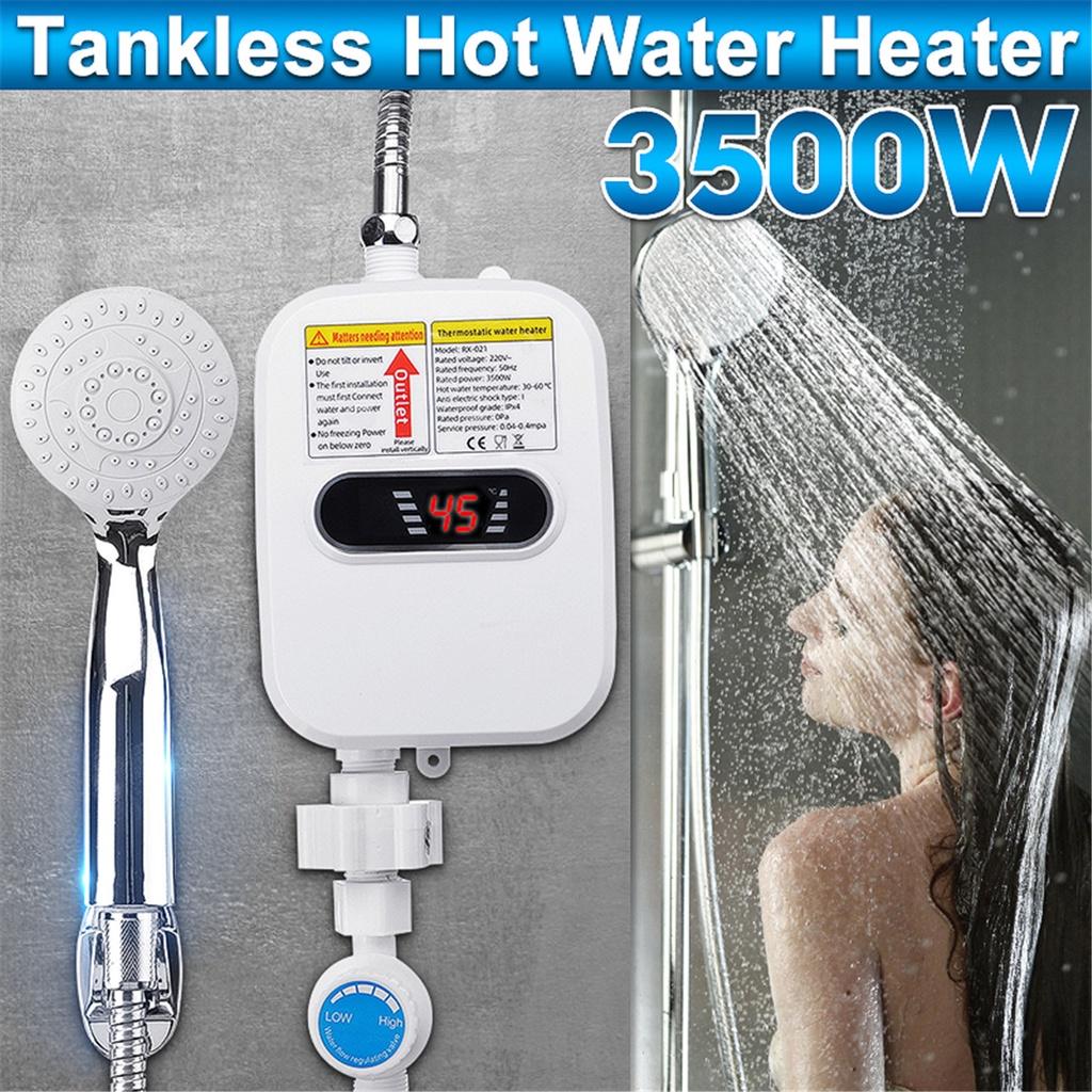 3500W 220V Water Heater Bathroom Kitchen Instant Electric Hot Water Heater Tap Temperature Display with Faucet Shower