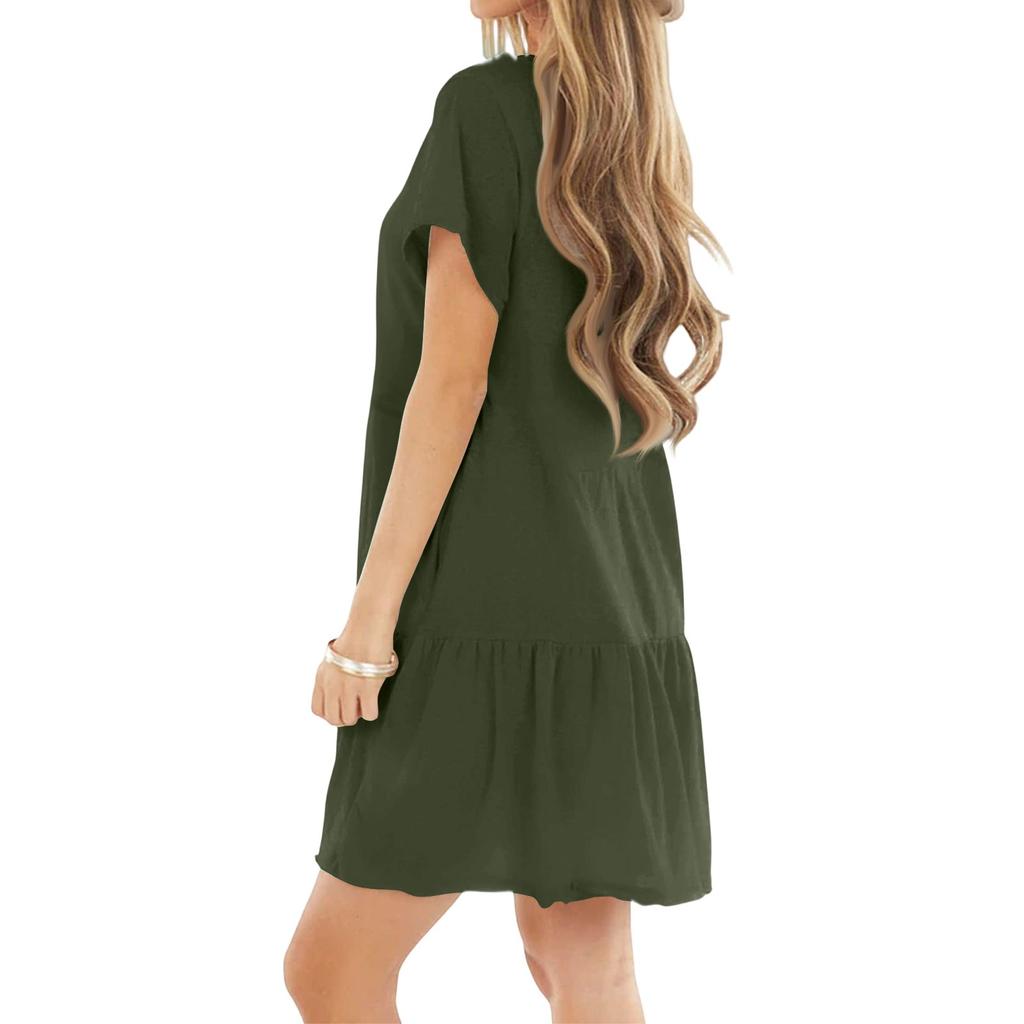 Women's Fashion Casual Round Neck Short Sleeve Ruffle Dresses
