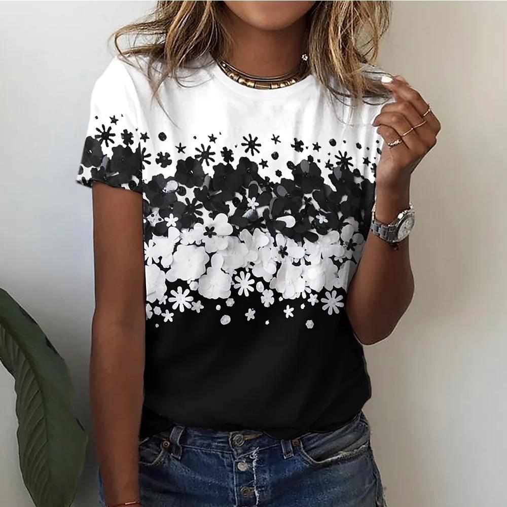 Women's T-shirts Fashion Floral Theme T Shirt Floral Plants Tees Summer Clothing Basic Female Tops Print