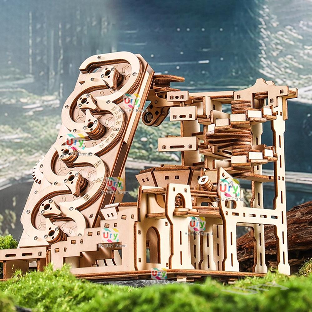 Ury 3D Wooden Puzzle Electric Track Device Marble Run Set Counter Current Compass Model Science Ball Maze Assembly Gift For Kids