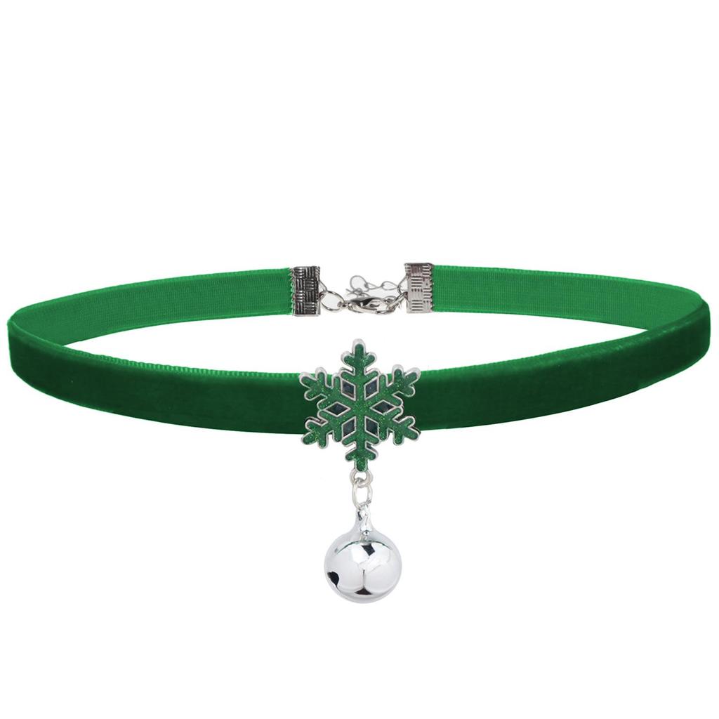 Samt Schneeflocken Anhänger Choker Halskette - Weihnachts Schmuck Accessoire mit Glocke Schlüsselbeinkette