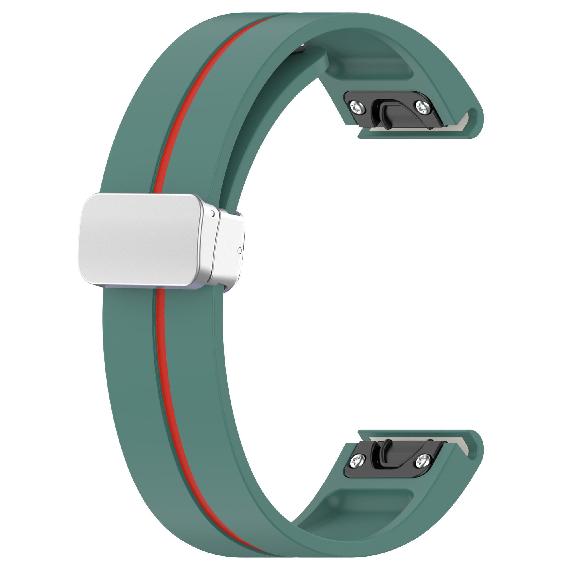 

For Samsung Galaxy Watch 6/6 Classic/5/4 Magnetic Silver Buckle Watch Strap 20mm Dual Color Silicone Band Olive Green Red