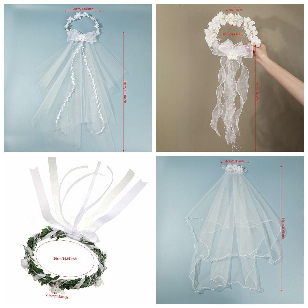 White Bridal Veil Mesh Flower Wreath Portable Marriage Headwear Outdoor Wedding Guest