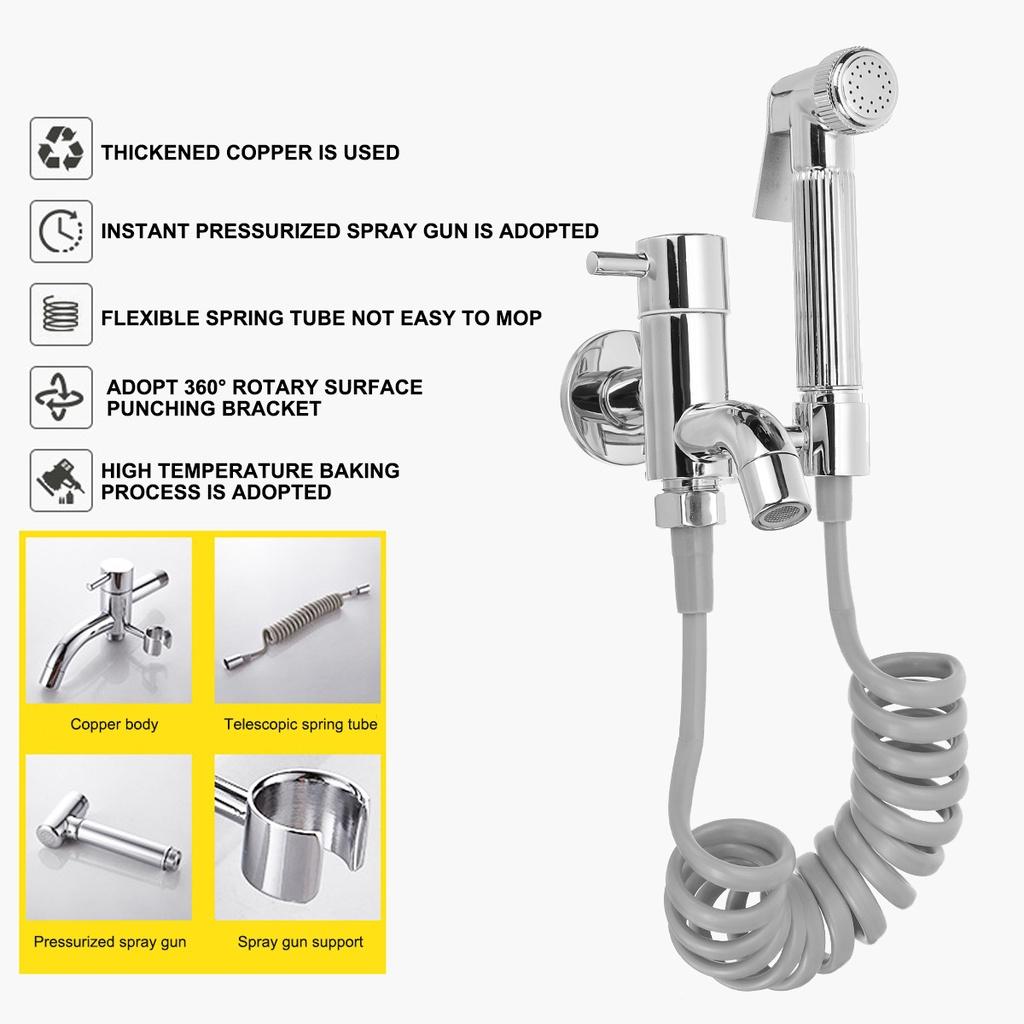 3-in-1 Bathroom Stainless Steel Bidet Spray Brass Tap 2 Functions Toilet Bidet Rinse Set and 2m PVC Hose