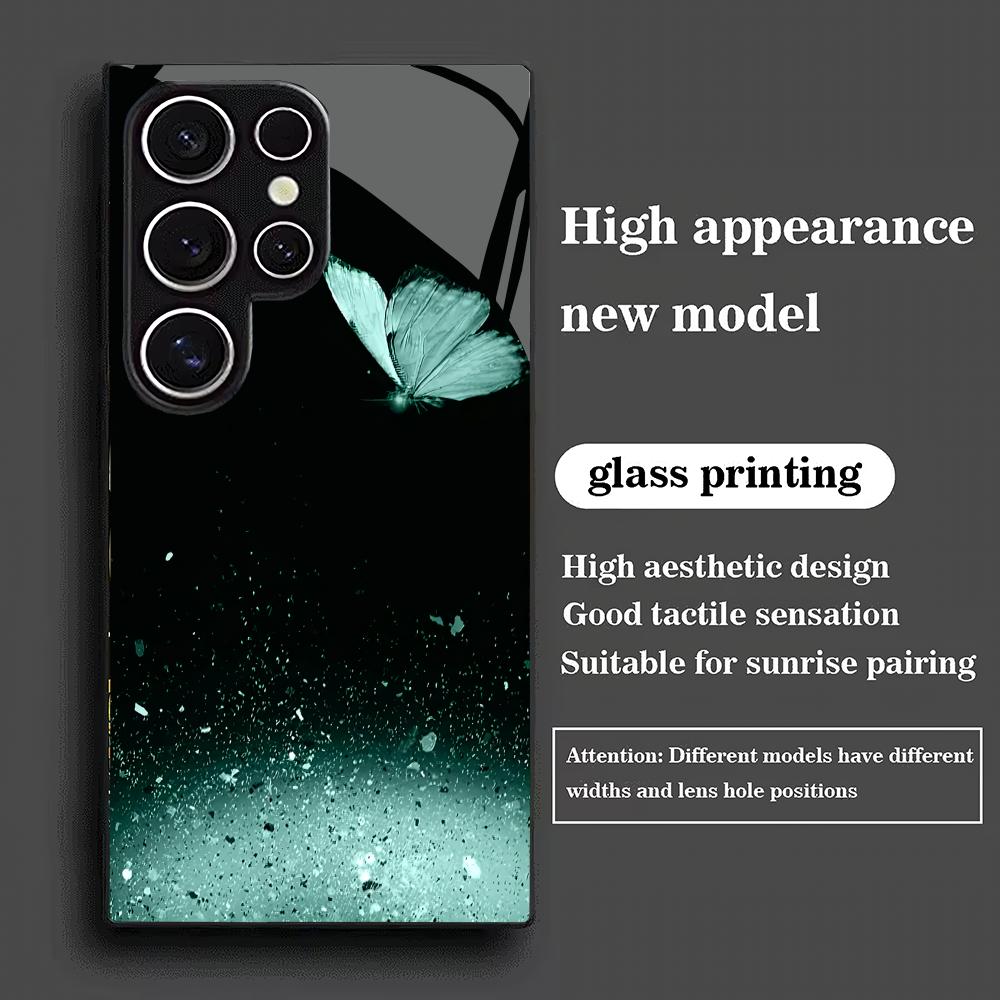 Beautiful Butterfly Tempered Glass Phone Case Suitable for Samsung Galaxy S26 S25 S24 S22 S21 S20 FE/Ultra/Plus Anti Drop