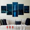 5 Pieces Canvas Wall Arts Poster Painting Eiffel Tower Night Paris France Wallpaper Modular Picture Print Home Decor Living Room