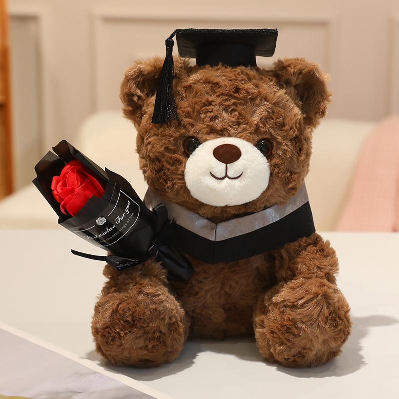 23cm Doctor Cap Bear Plush Toy Graduation Bear Plush Doll Cute Hug Rose Soft Animals Bachelor Bea Graduate Gifts for Students