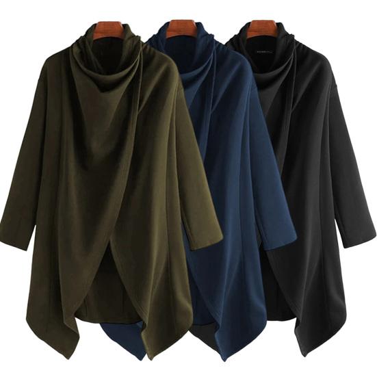 Herren Umhang Unregelmäßig Rollkragen Einfarbig Kälteschutz Punk Stil Locker Windjacke