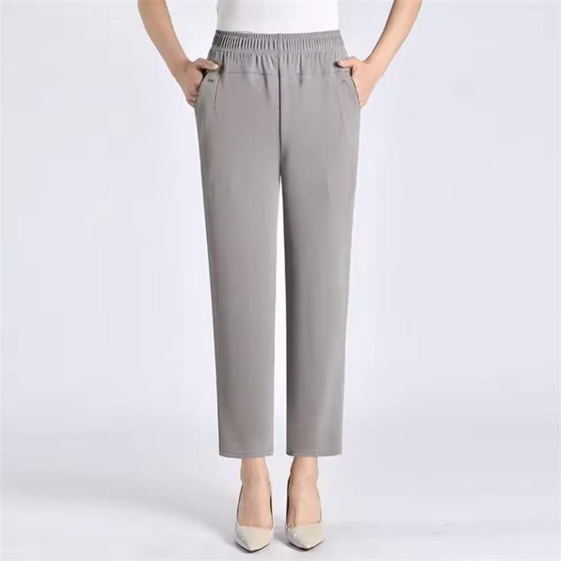 8XL Women Summer Pants Plus Size  Elastic High Waist Casual Ninth Pants Middle-aged Elderly Female Straight Mom Pants