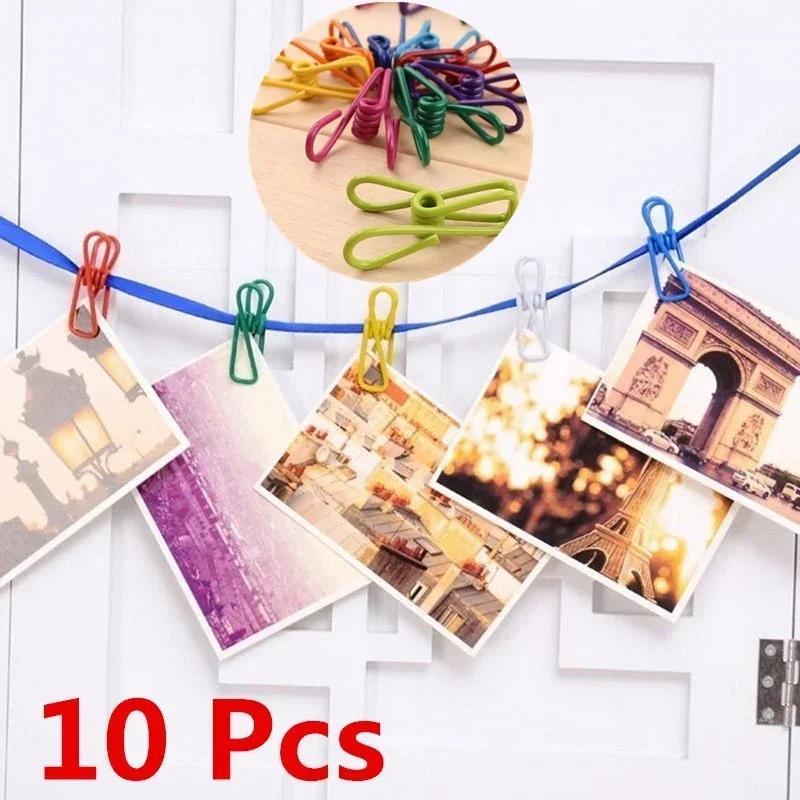 10 Stück Mehrzweck Bunte Metallklammern Halter Lebensmittelbeutel Verschlussklammer PVC-beschichtete Dokumentenklammern Bequemlichkeit Kleiderständer