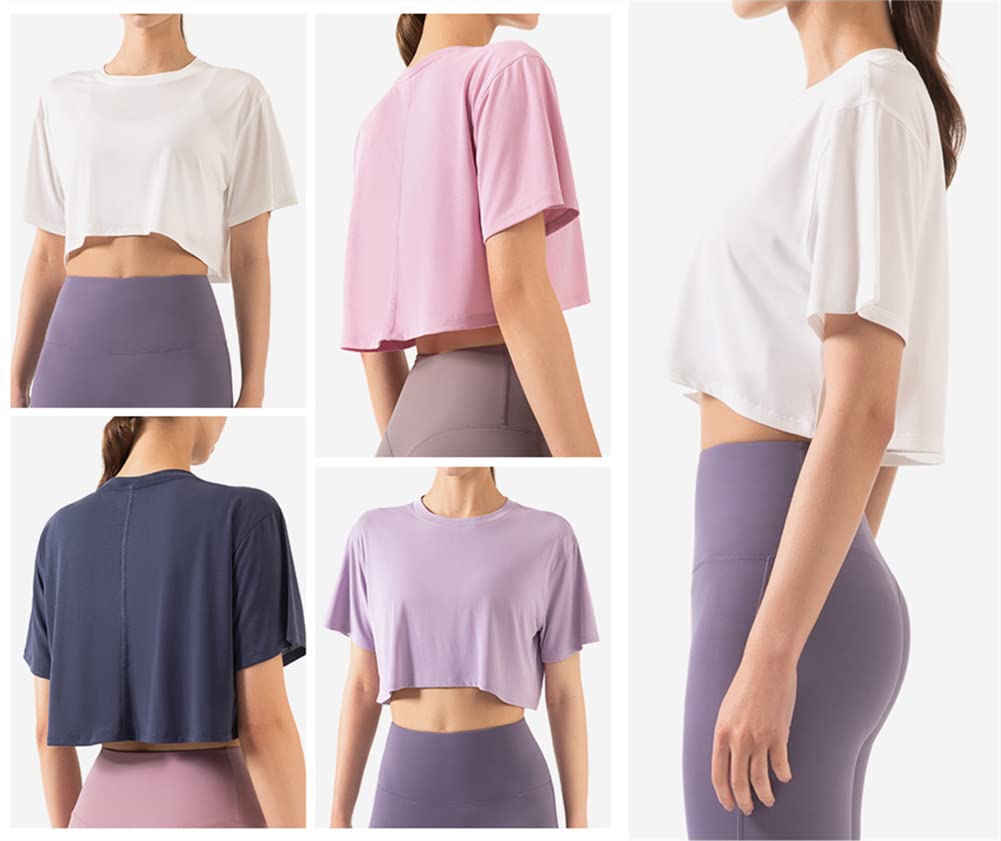 SEYIXU Yoga Loose Short Sleeve Casual M and A Women's Shirt, Fit, Top, Midriff-Baring, Workout, Gym, Fitness, Sexy, Cute, Stylish, (Sizes - Purple)