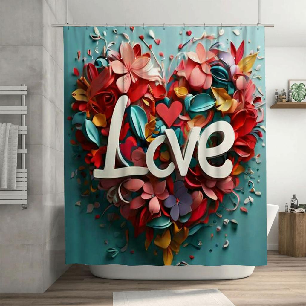 3D 'Love' Shower Curtain | Colorful and Romantic Bathroom Decor
