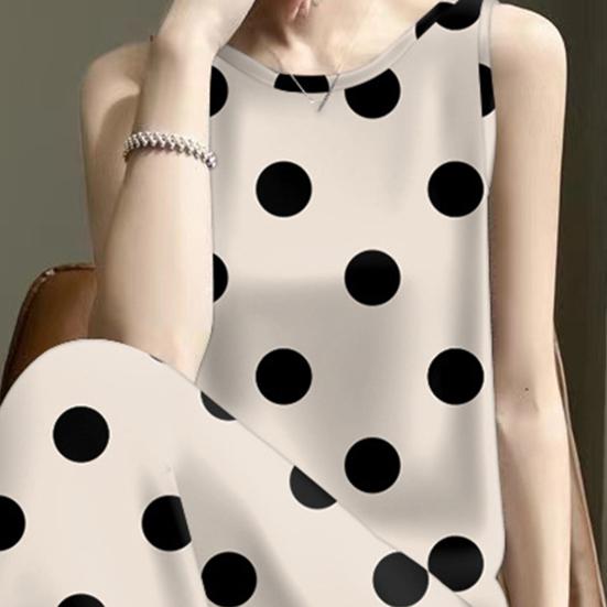 Summer Polka Dots Tank Dress for Women Casual Crew Neck Beach Vacation Sundress Loose Sleeveless Midi Dress