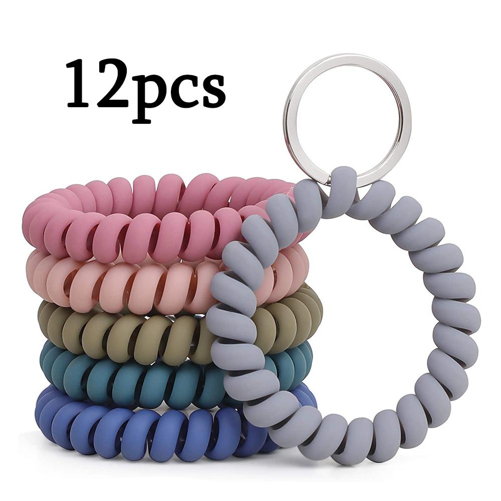12 шт. Эластичный браслет Брелок-браслет Брелок на запястье Браслет-брелок Пружина Гибкая Спиральная намотка на запястье Держатель ключей на запястье Брелок-кольцо Цветной брелок 12pcs 002