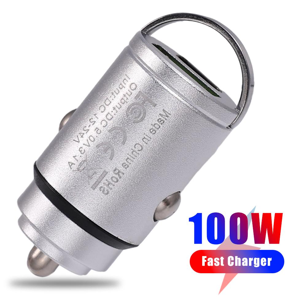 Mini 100W USB Car Charger Type C QC3.0 PD Car Chargers Fast Charging Auto Phone Charger Adapter for Iphone Samsung Huawei Xiaomi