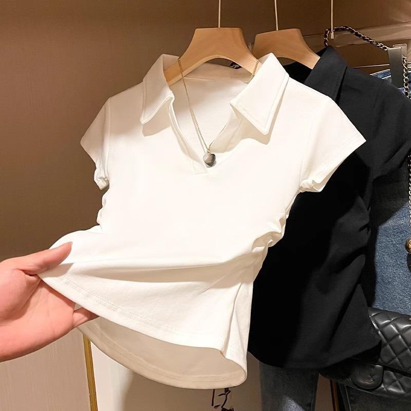 Cotton Summer Sexy Women's T Shirt Skinny Slim Basic Solid Crop Short Sleeve TShirtCasual Tee Women
