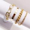 European & American Jewelry Alloy 4-Piece Set: Hip-Hop Cuban Bracelet & Punk Metal Twisted Rope Chain Cuff