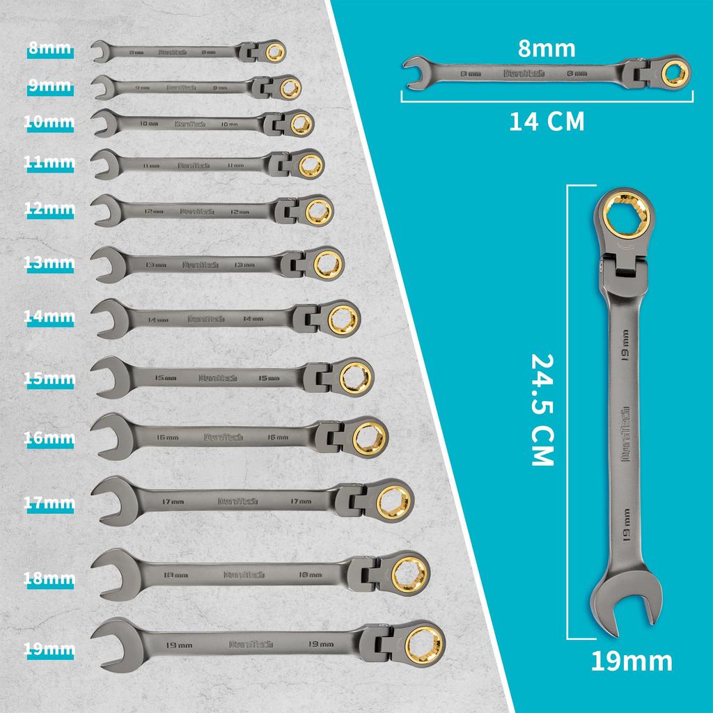 DURATECH Combination Flex Ratchet Swivel Fits Stripped Bolts and 72 for Automotive Repair and Includes Storage Case Wrench, Wrench, Ratchet, Nuts,