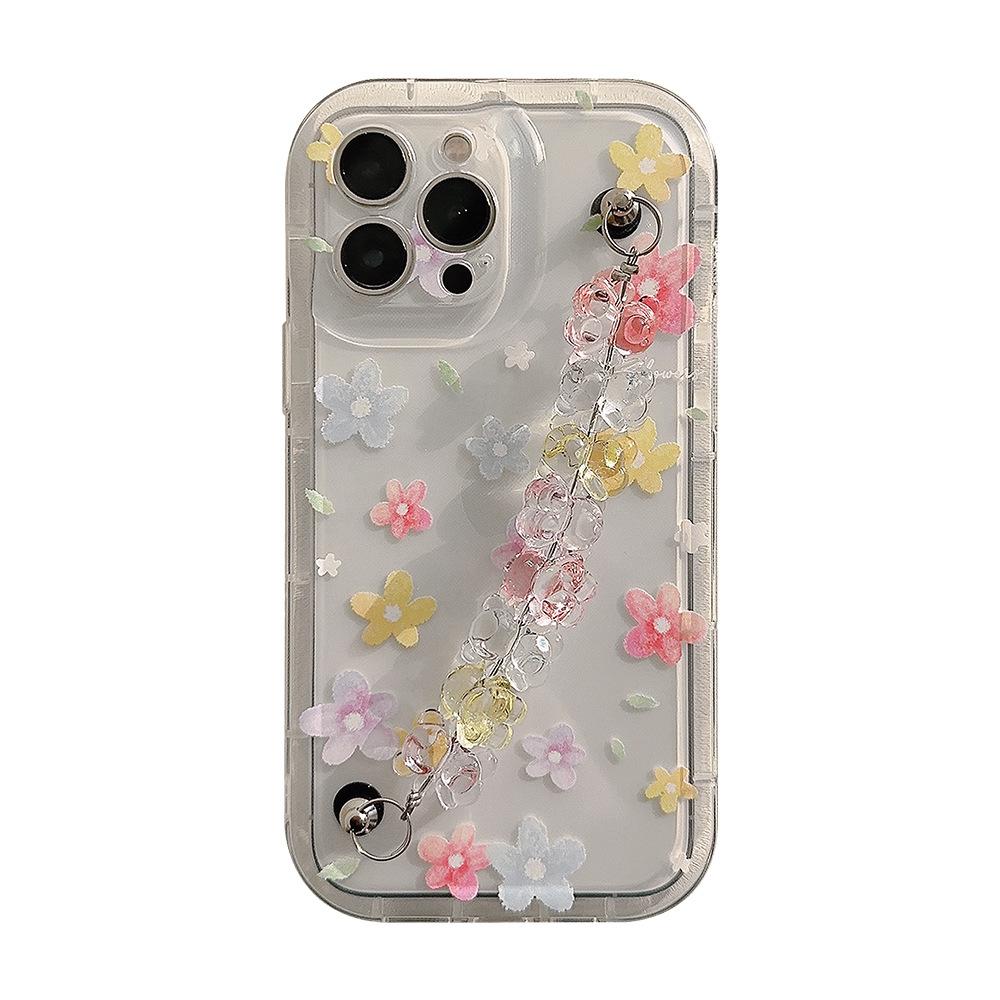 Ins Style Flowers for IPhone15pro for Apple Phone Case 11 for 13pro Max Transparent 16 with Bracelet 14