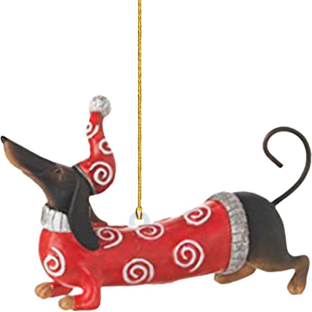 Flat Christmas Dachshund Dog Ornament Acrylic Christmas Tree Hanging Ornaments Car Pendant   Home AVE