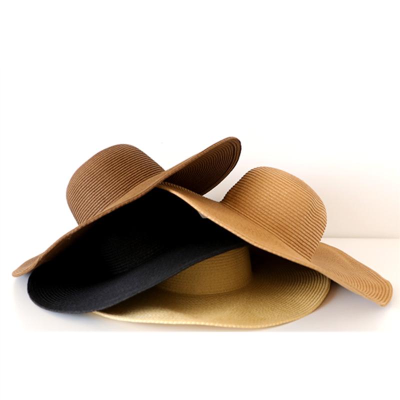 Summer Women Wide Brim Straw Hat 48Cm Big Beach Sun Hats For Women Large Uv Protection Foldable Panama Caps Female Lady Chapeau