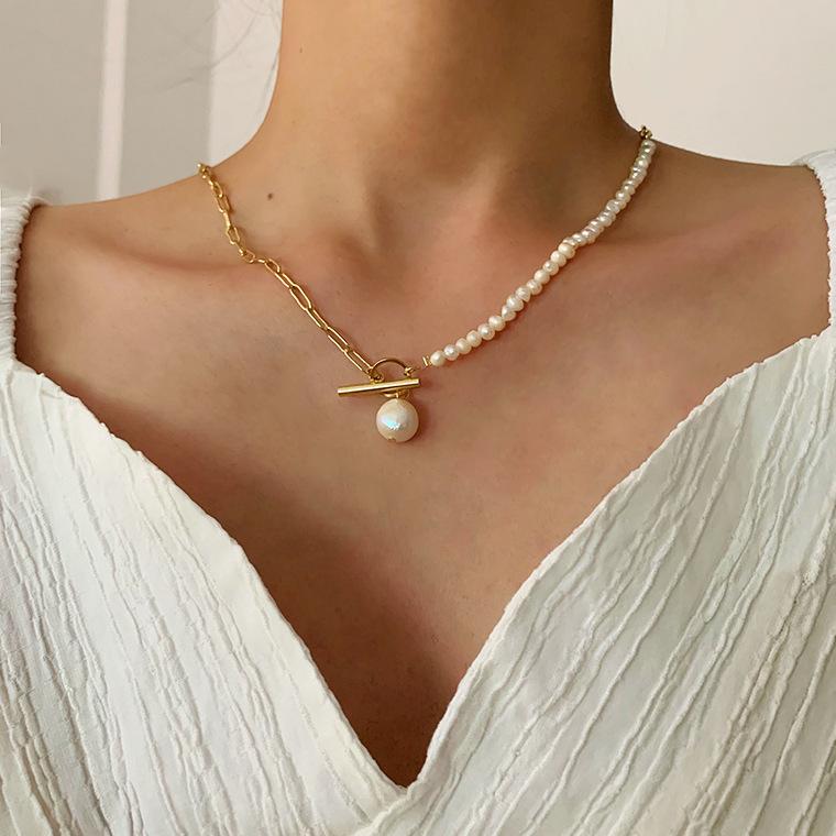 Dongdaemun Temperament Clavicle Chain Natural Special-shaped Pearl OT Buckle Chain Necklace Accessories Simple Necklace