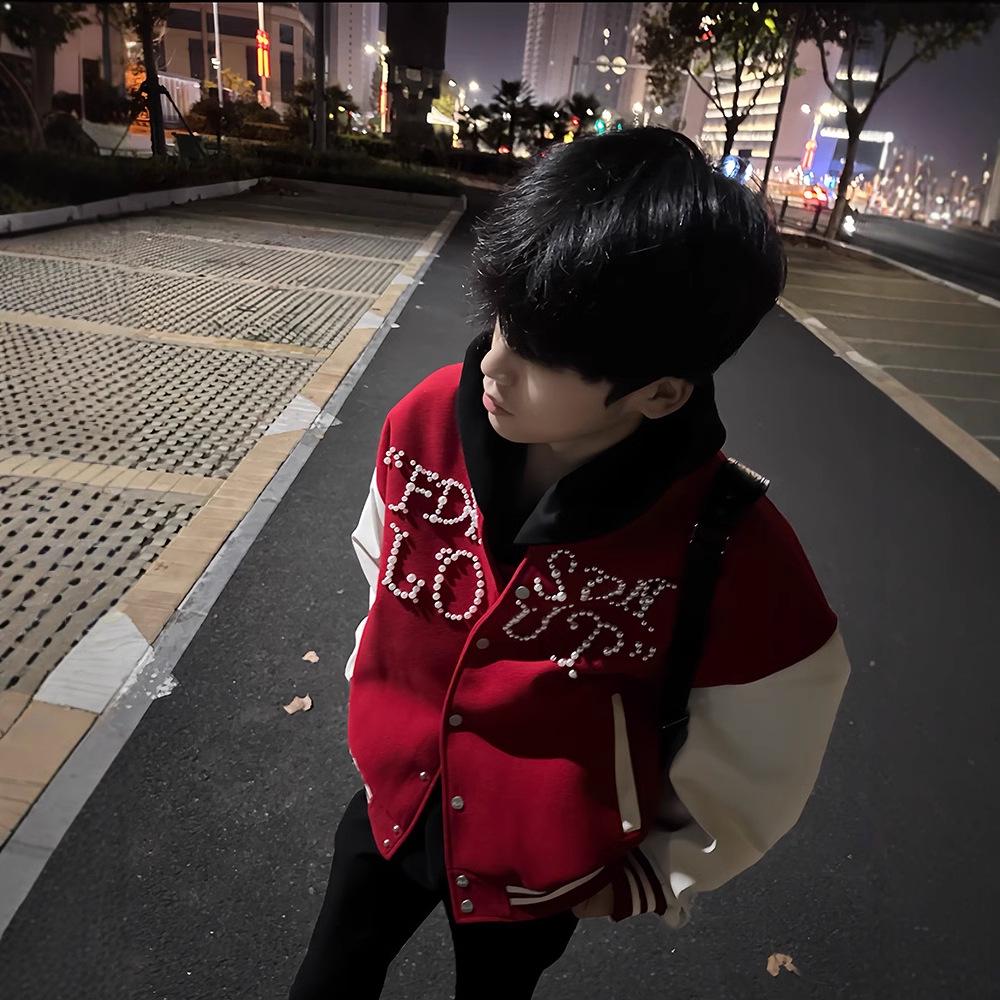 

FDR Red Pearl Men s High-End Retro Baseball Jacket, Spring/Autumn Street Style L красный