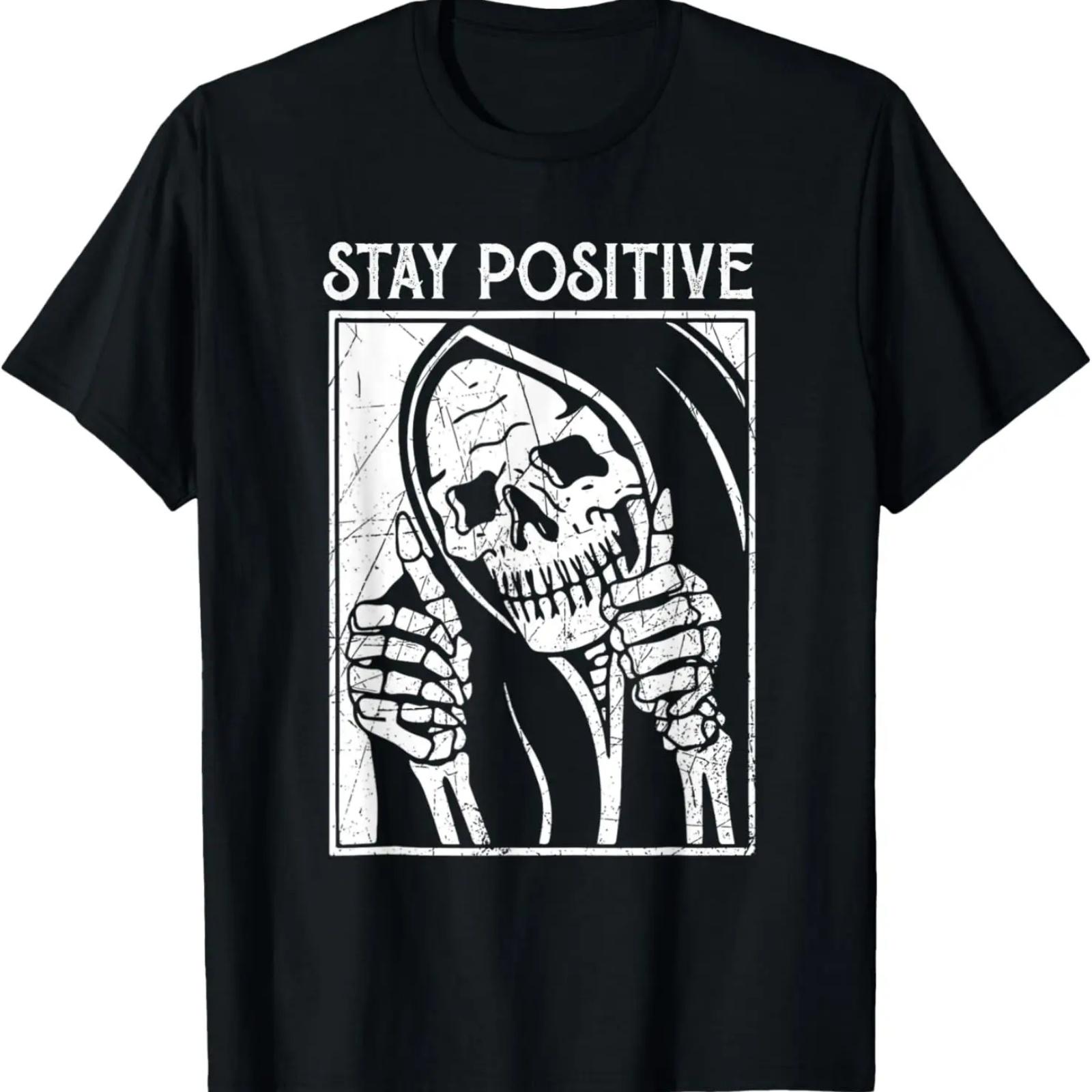 

Funny Skull Stay Positive Skeleton Halloween Motivational T-Shirt XXXXXL чорний