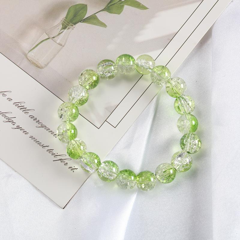 10mm Y2K Style Cracked Bead Bracelet, Multi Color Glass Round Bead Women's Fashion Jewelry Suitable For Daily Wear