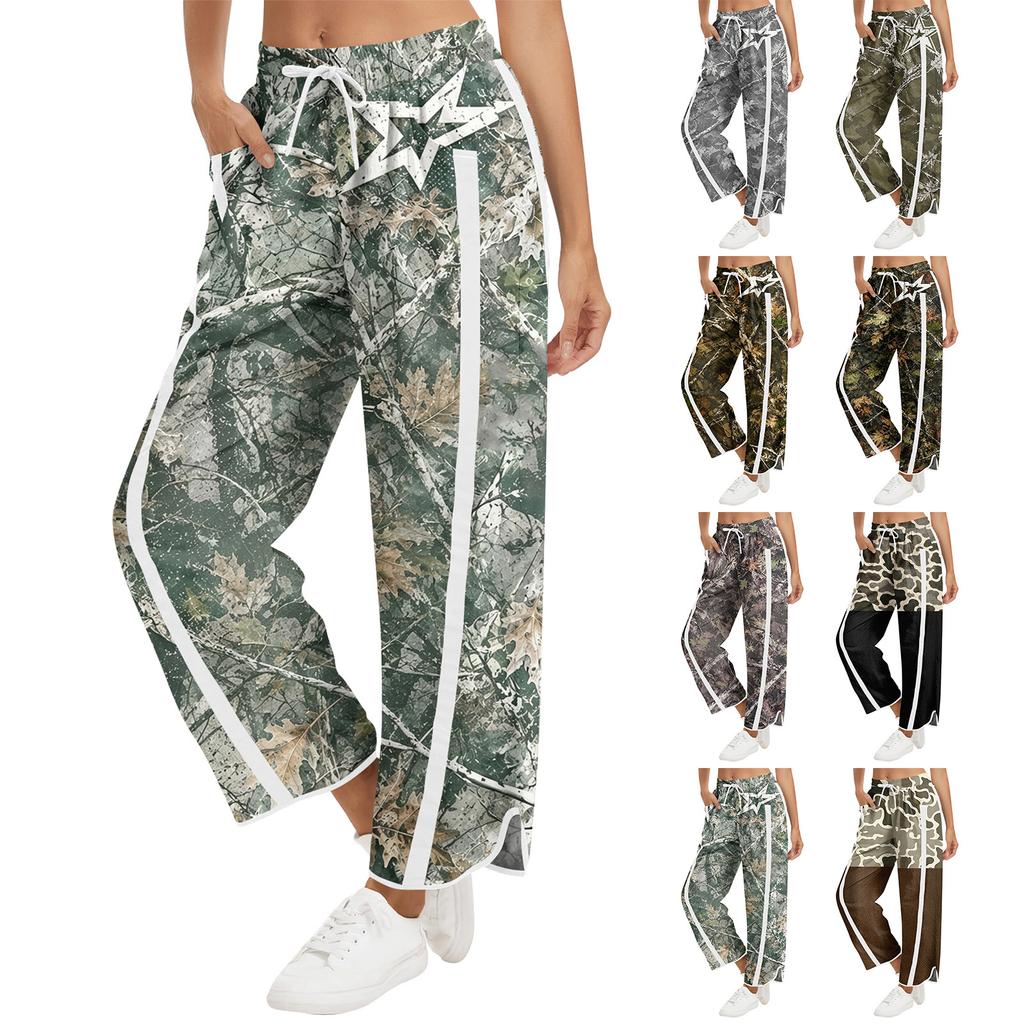 Women's Wide Leg Track Pants with High Waist Side Stripes Lightweight Parachute Pants with Pockets