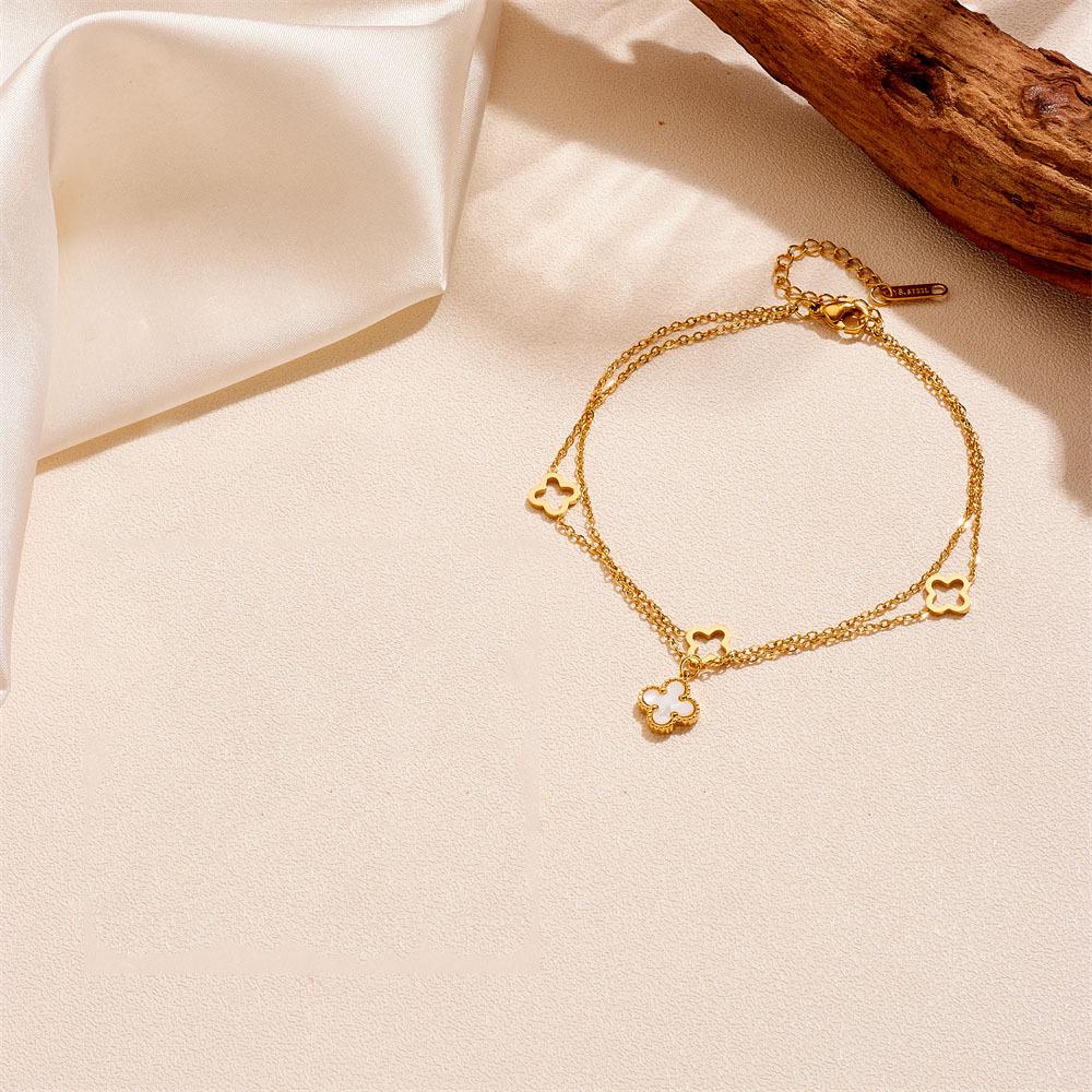 Luxury Stainless Steel Four-Leaf Clover Pendant Anklet - Non-Fading Women's Jewelry