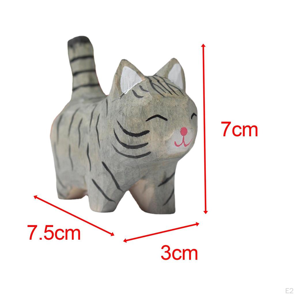 Uroczy Drewniany Rzeźbiony Kot Dekoracja Mały Prezent Ręcznie Robiona Statua DIY do Kolekcji Sztuki Terrarium