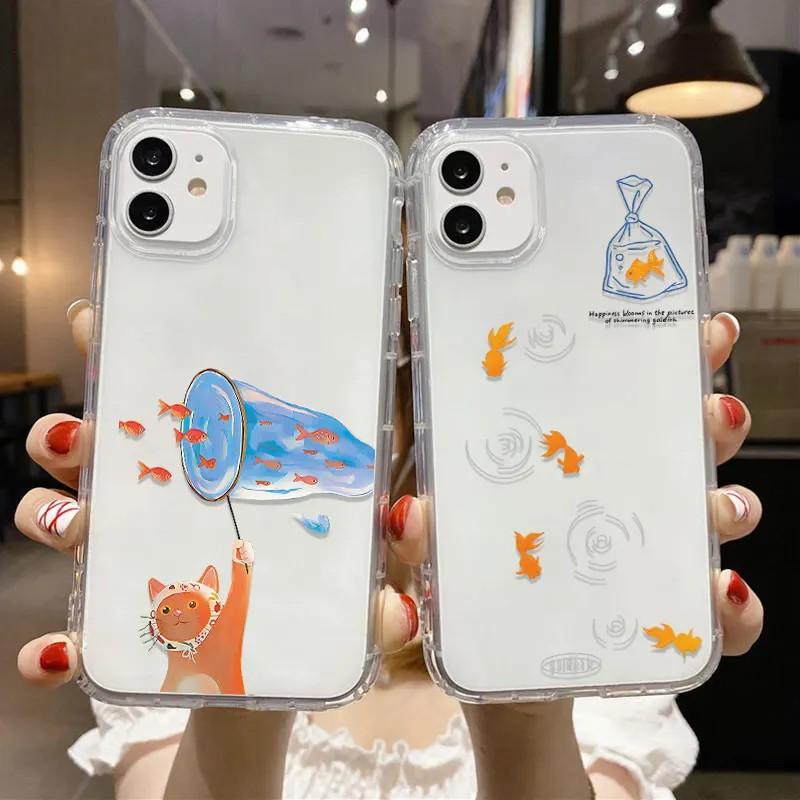 Cute Cat Fishing Phone Case For Samsung S26 S25 S24 S23 S22 S21 S20 FE Note20 Note10 Plus Ultra Lite Edge 5G Clear Soft Cover
